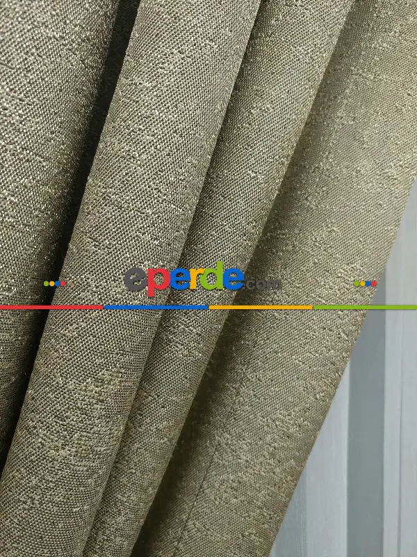 Yatak Odası - PatineDesenli Bej Jakar Fon Perde (180)- Krem Koyu