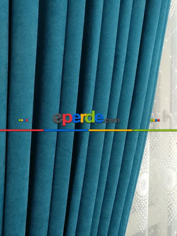 Petrol Rengi - Düz Fon Perde ( Dökümlü Fon Perde)- Petrol Mavisi