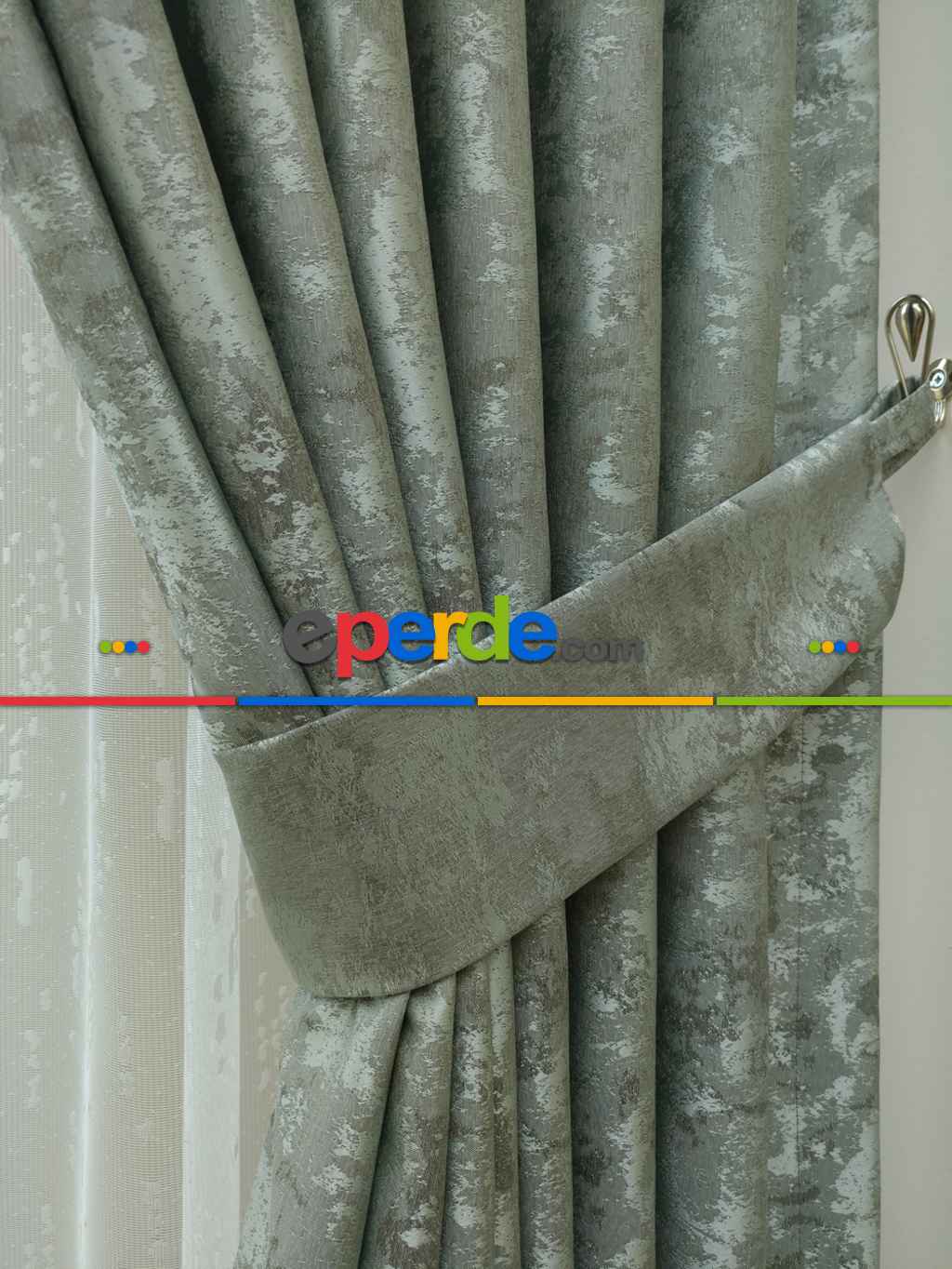 Patinedesenli Mint - Katyonik Jakar Fon Perde- Mint