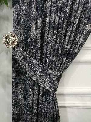 Jakar Desenli Fon Perde- Lacivert Gri