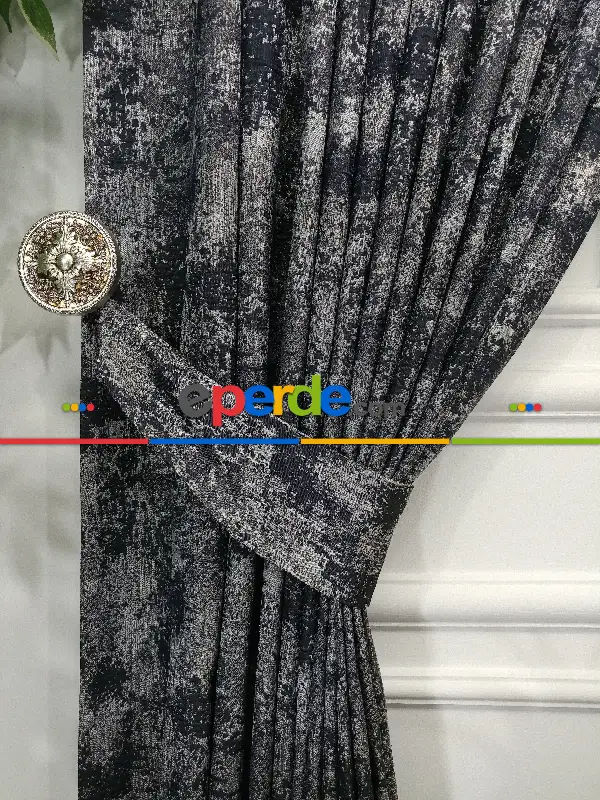 Jakar Desenli Fon Perde- Lacivert Gri