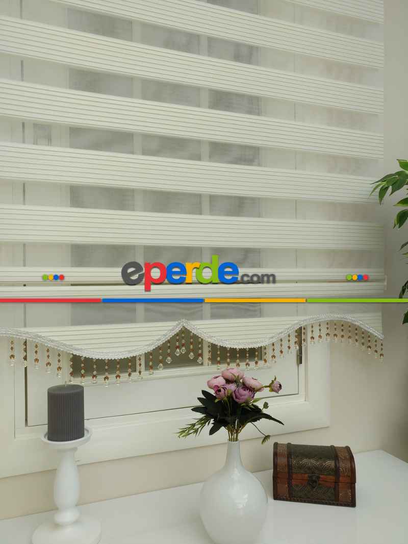 Mutfak - Krem - Ekru Renk Plise Zebra Perde (kalın Zeminli)- Krem Açık-ekru