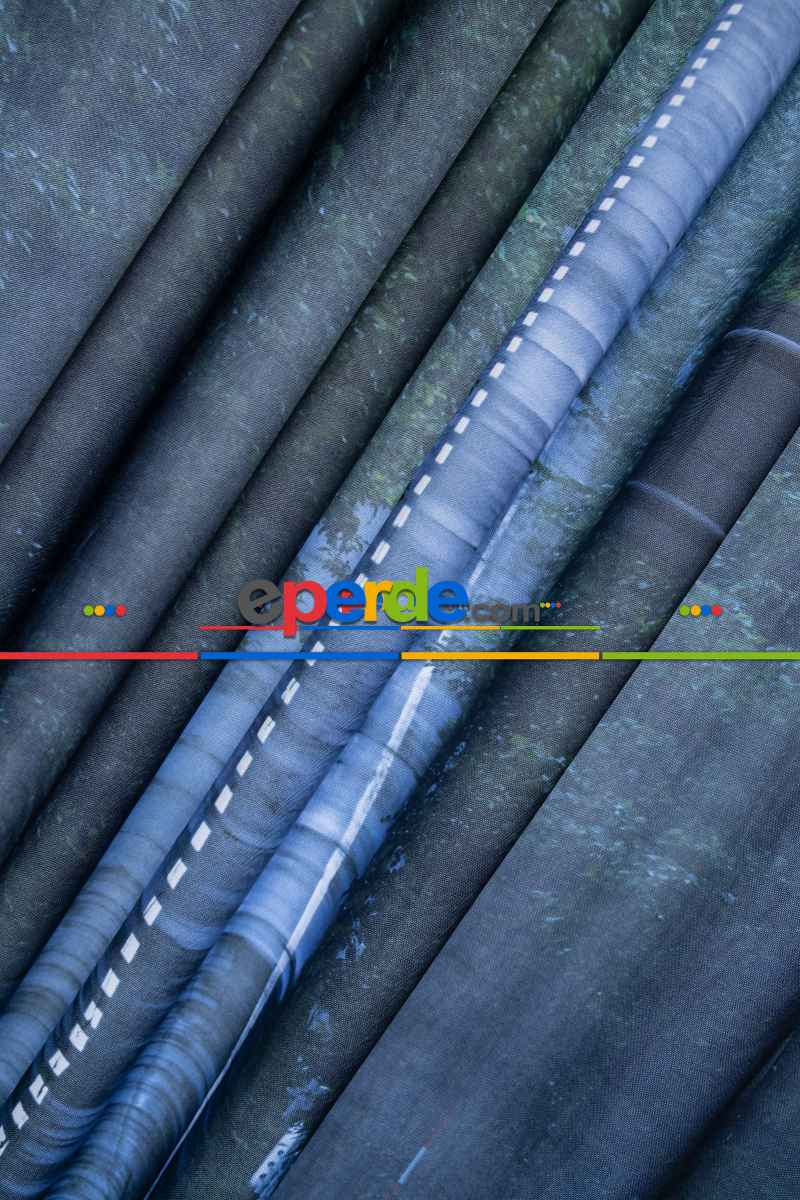 Hazır Ölçülü Dökümlü Kumaştan Yol Manzaralı Baskılı Pilesiz Fon Perde 1. Kalite