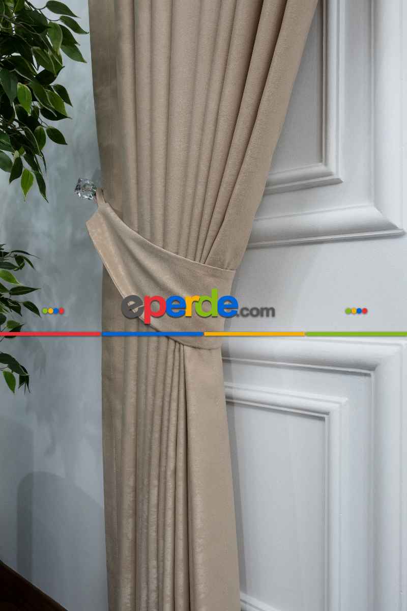 Salon - Soft Taş Rengi Fon Perde Dökümlü En - Taş Rengi
