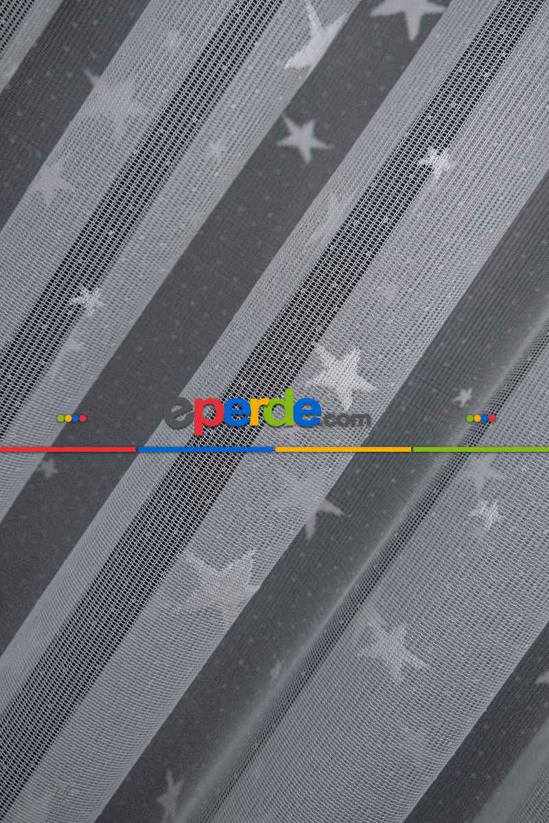 Yıldız Desenli Örme Tül Perde - Çocuk Ve Bebek Odası Perdesi