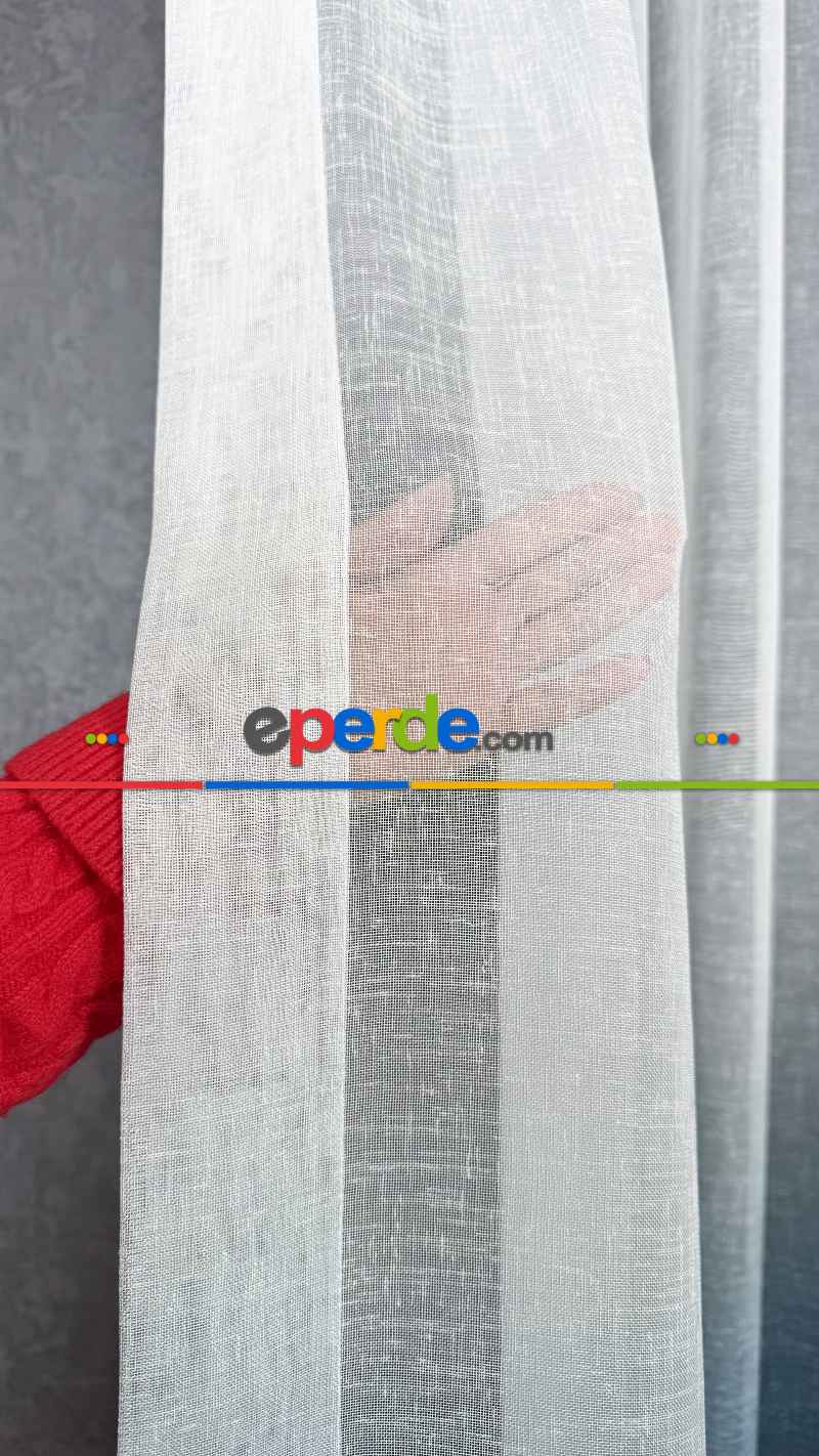 Keten Ekru Mavi Degrade Geçişli Tül Perde, Ağır Gramajlı Premium Seri, Eteği Kurşunlu