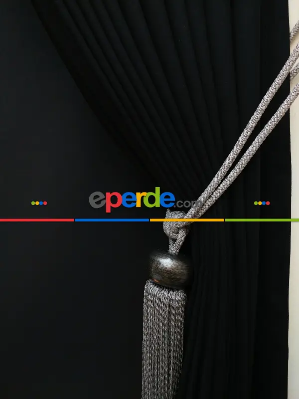 Düz Renk Dökümlü Fon Perde (180)- Siyah