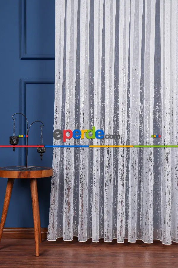 Salon Tül - Empoli Dijital Baskılı Tül Perde Ekru-gümüş