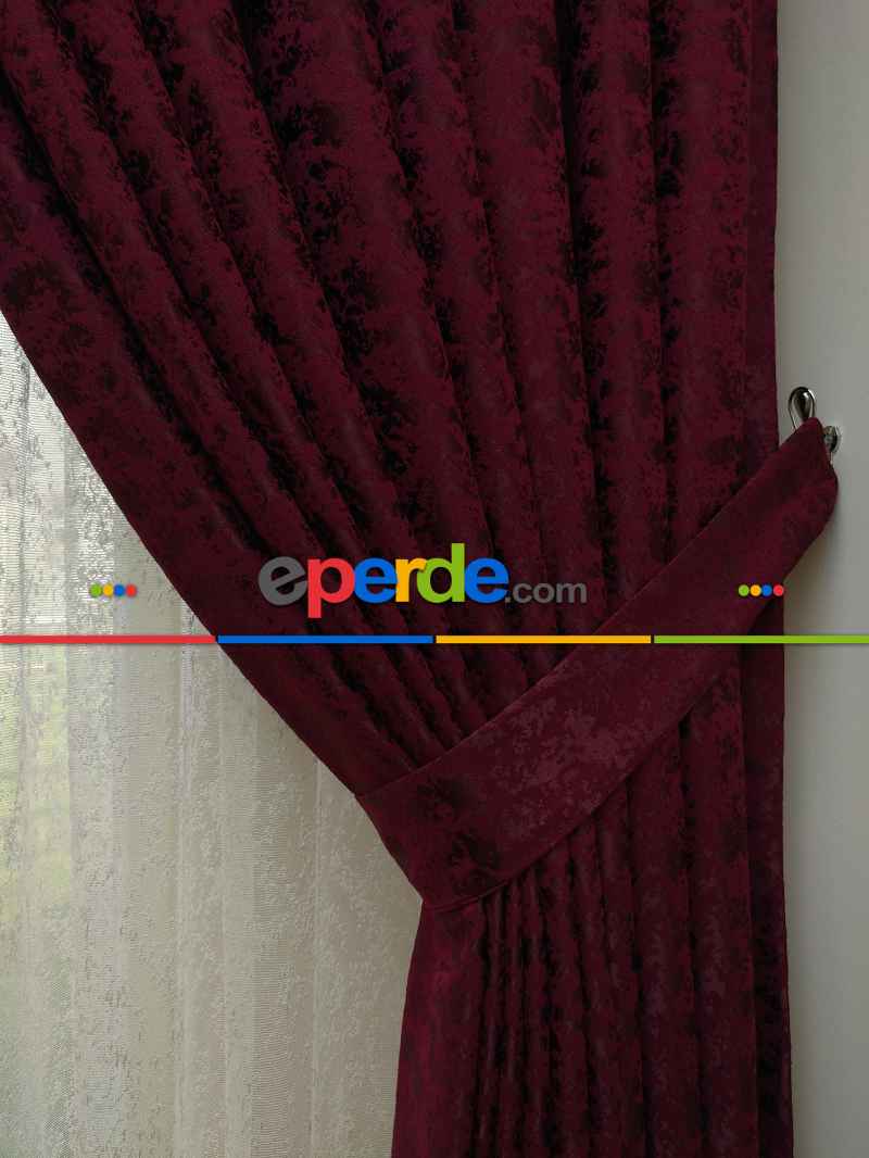 Bordo Düz Jakar Fon Perde (180)- Bordo