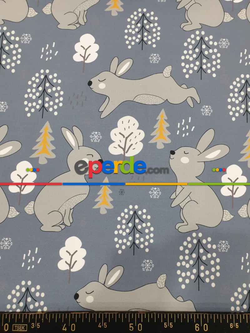 Bebek Odası Fon - Tavşan Desenli Fon Perde Evm1088-4 Kumaşı Kalındır Duck Bezi Değildir- Siyah