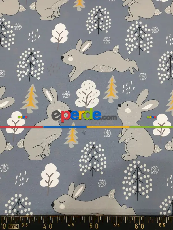 Bebek Odası Fon - Tavşan Desenli Fon Perde Evm1088-4 Kumaşı Kalındır Duck Bezi Değildir- Siyah