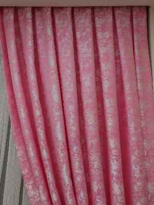 Pembe Renk Jakar Desenli Fon Perde- Şeker Pembe