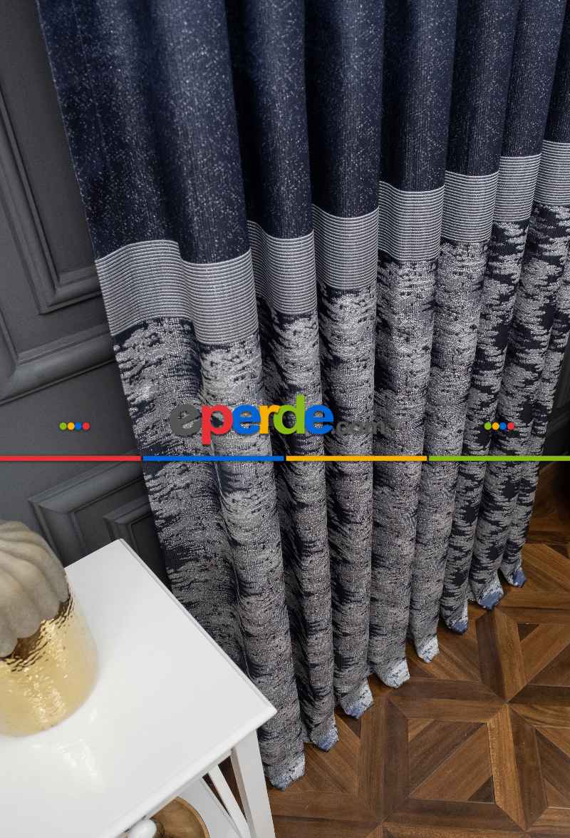 Lacivert Jakar Etek Pano Dökümlü Gramajlı Uygun Fiat Fon Perde (180)- Lacivert