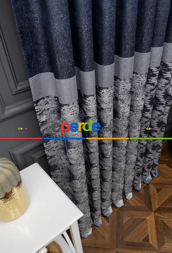 Yatak Odası - Lacivert Jakar Etek Pano Dökümlü Gramajlı Uygun Fiat Fon Perde (180)- Lacivert