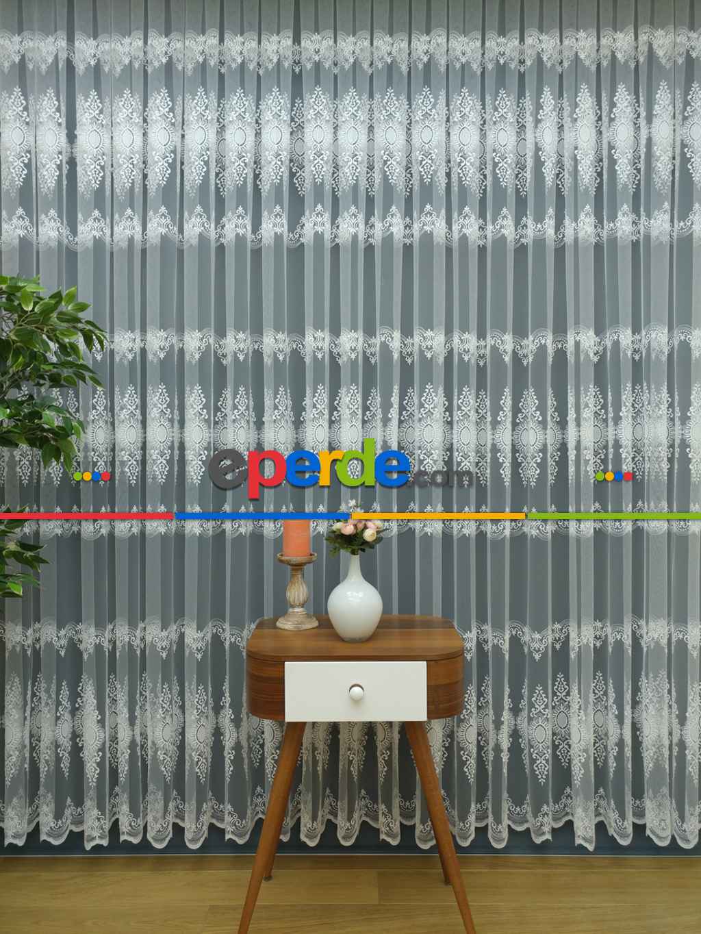 Arası Desenli Brode Tül Perde 2023 Konak Özel Seri Elit 102- Ekru