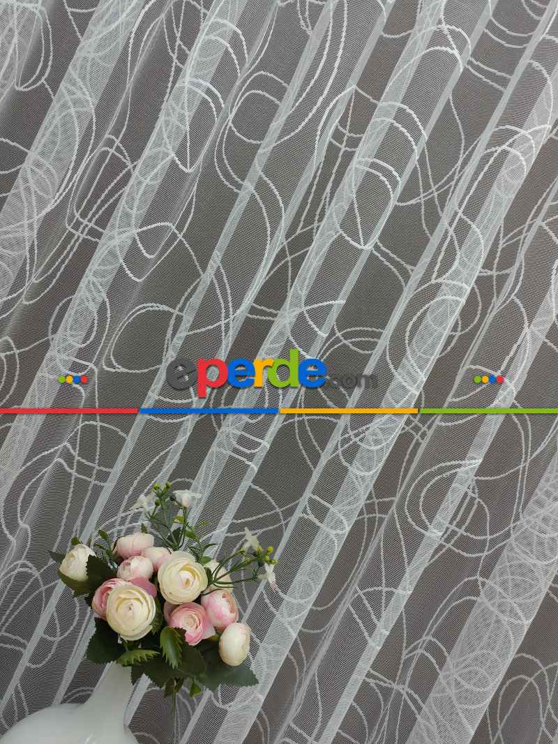 Kampanya Spor Desen Fransız Dantel Tül Perde- Ekru Bt 554