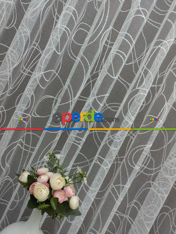 Kampanya Spor Desen Fransız Dantel Tül Perde- Ekru Bt 554