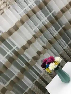 Enine Çizgili Bantlı Spor Tül Perde- Vizon Rengi-ekru - Kurşunlu Tül