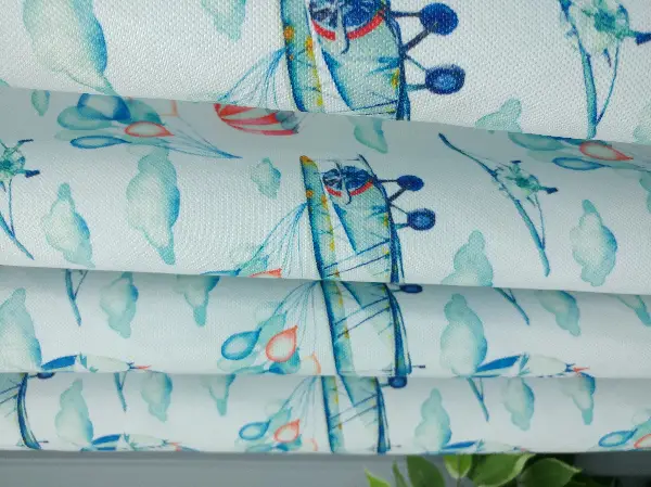 Bebek Odası Fon - Uçak Desenli Fon Perde K679 Kumaşı Kalındır Duck Bezi Değildir.- Mavi