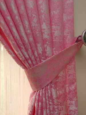 Pembe Renk Jakar Desenli Fon Perde- Şeker Pembe