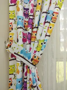 Baykuş Desenli Bebek Ve Çocuk Odası Fon Perde Modelleri- Mavi-Beyaz-Mor