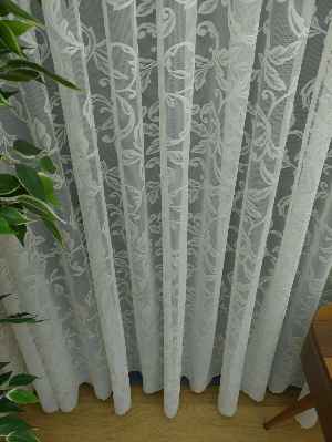 Salon İçin - Şal Desenli Özel Örme Dokulu Tül Perde - Ekru Renk - Kruvaze Model Dikiş Seçenekli - Ütü İstemez