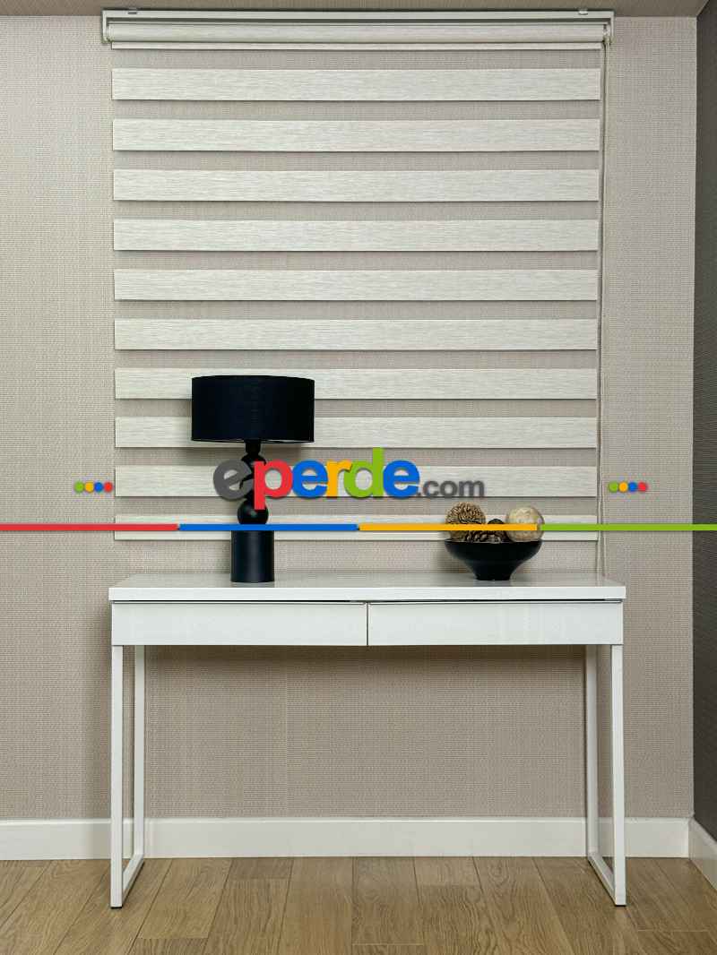 Yatak Odası Bej Bambu Zebra Perde, Standart Metal Kasalı Yüksek Kalite Kornişe Kolay Montaj Seçenekli