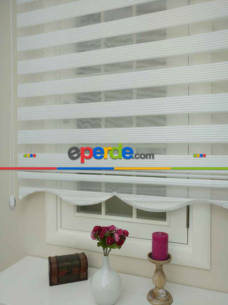 Mutfak - Beyaz Renk Plise Zebra Perde (kalın Zeminli)- Beyaz