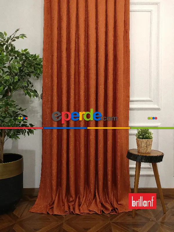 Brillant Jakar Fon Kiremit Renk Düz Fon Perde - Kiremit Rengi