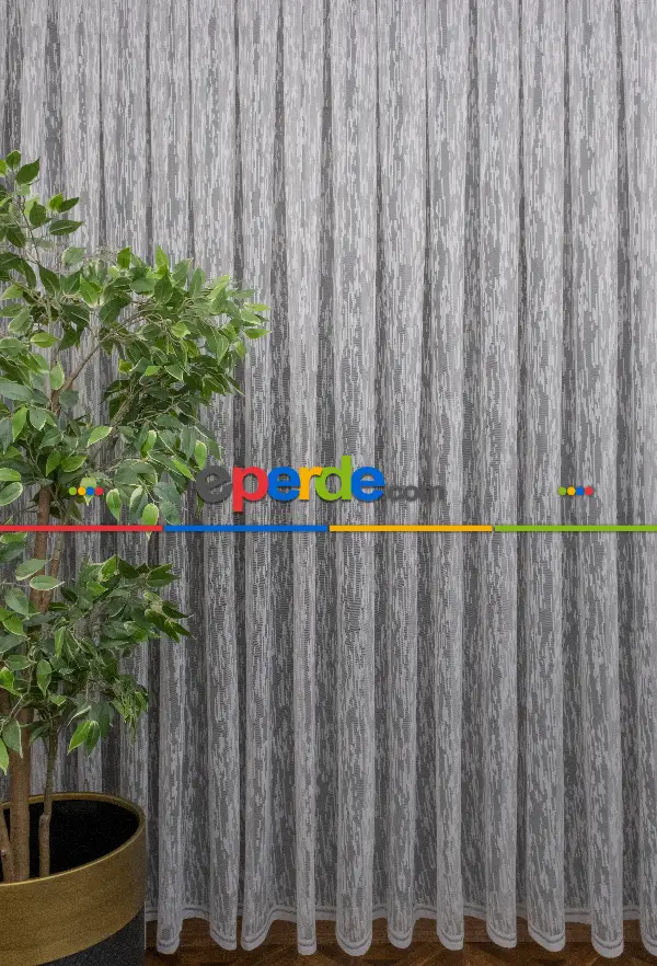 2021 Model Ekru Desenli Örme Tül Perde Bt559