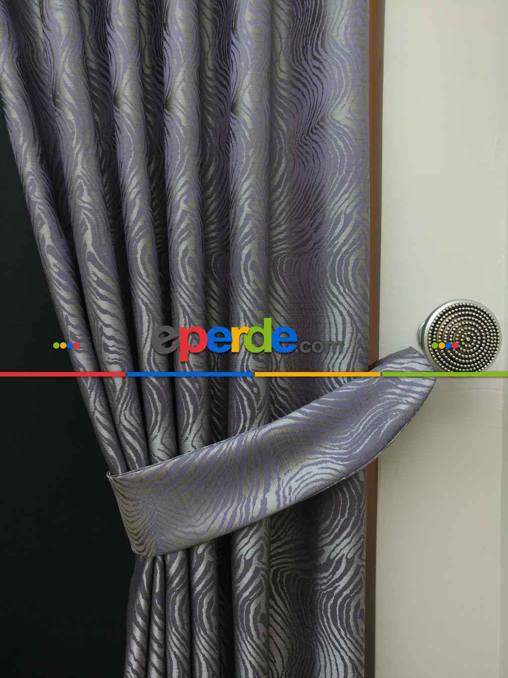 Dikiş Fiyata Dahildir - Mor Dalga Desenli Jakar Fon Perde- Mor