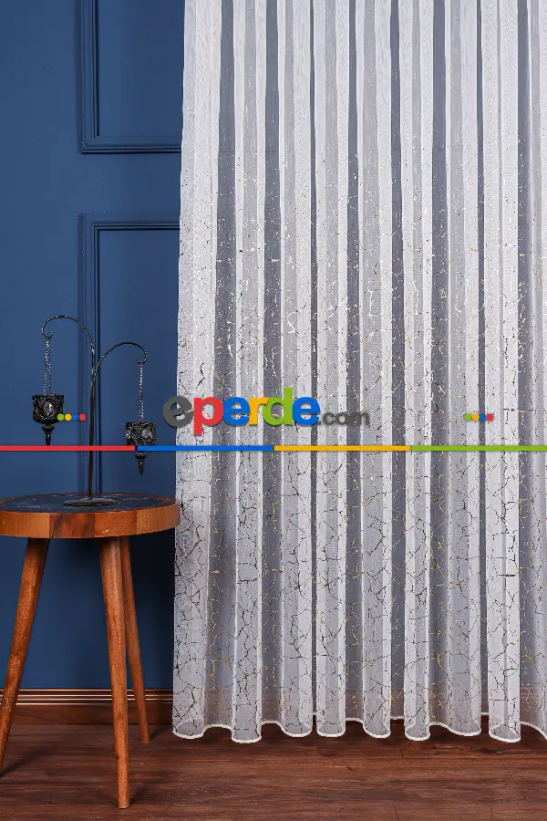 Salon Tül - Granit Dijital Baskılı Tül Perde Ekru-gold