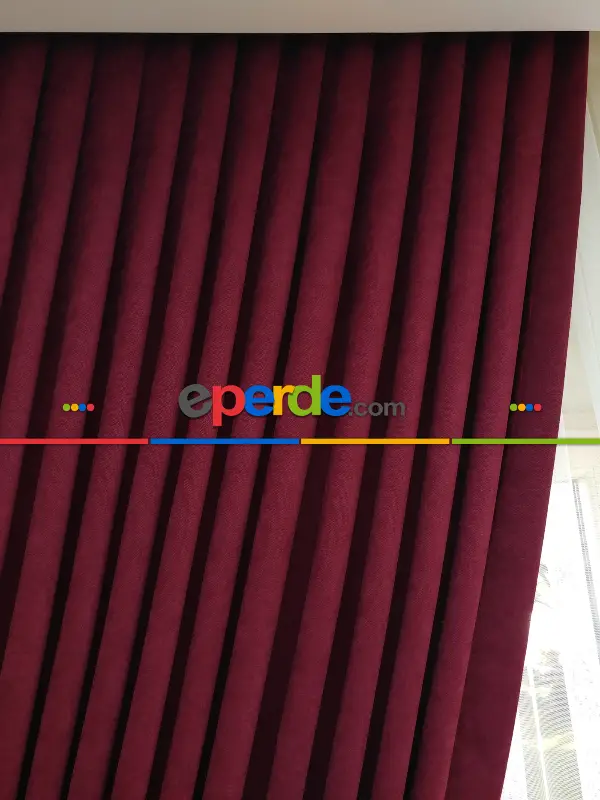 Bordo Düz Fon Perde Dökümlü Birinci Kalite 300 Cm Geniş En Daha Hesaplı- Bordo