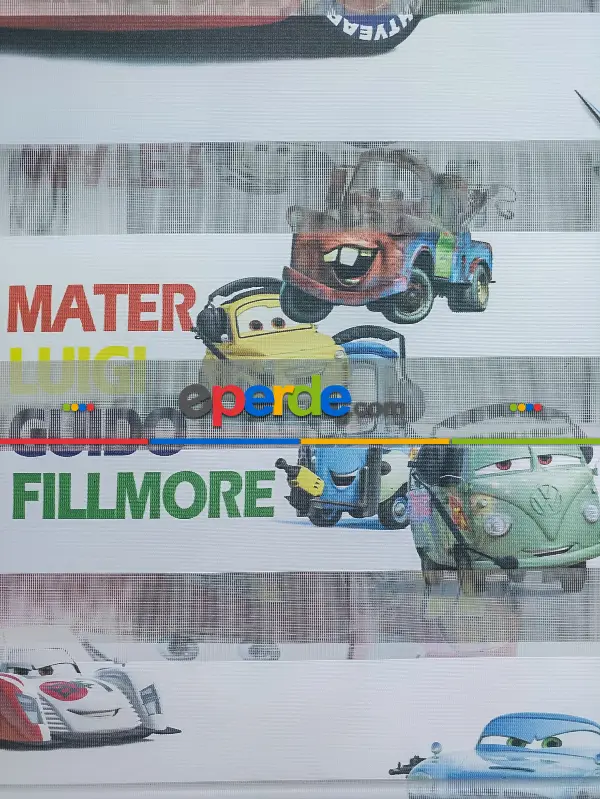 Çocuk Odası - Şimşek Mcqueen Zebra Perde - Arabalar Zebra- Mavi