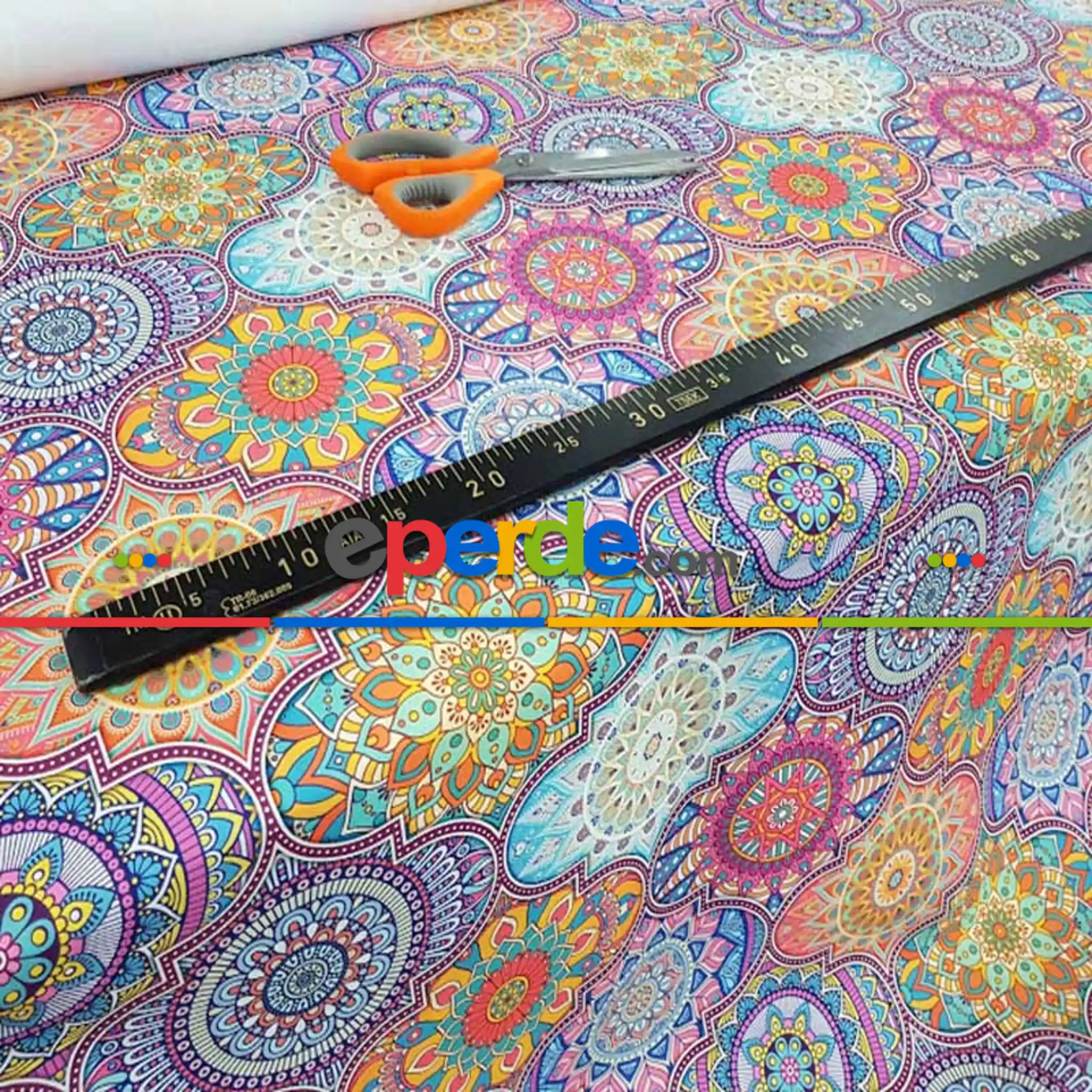 Mutfak Perdesi Kanat Fon Perde Patcwork Desenli- Turkuaz