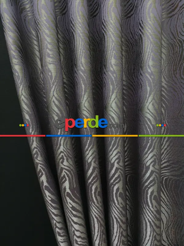 Dikiş Fiyata Dahildir - Mor Dalga Desenli Jakar Fon Perde- Mor