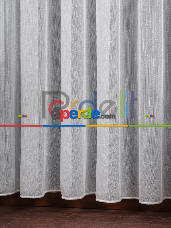 Bambu Zemin Noktalı Ve Çizgili Simli Düz Tül Perde Gramajlı