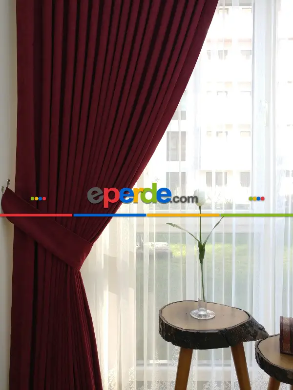 Salon Fon - Bordo - Düz Fon Perde (  Dökümlü Fon Perde)- Bordo