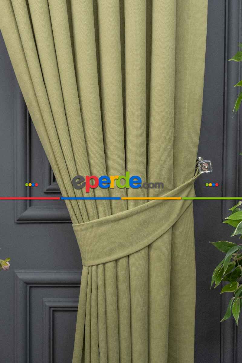 Salon - Su Yeşili Rengi Düz Fon Perde Dökümlü Fon Perde