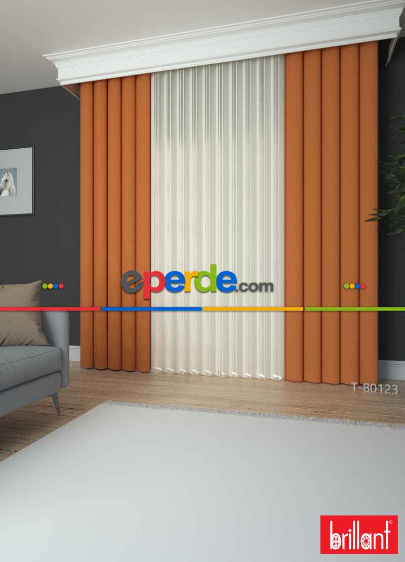 Brillant Akıllı Tül Perde Turuncu Renkli Tül Dikey Zebra Perde Düz 1. Kalite