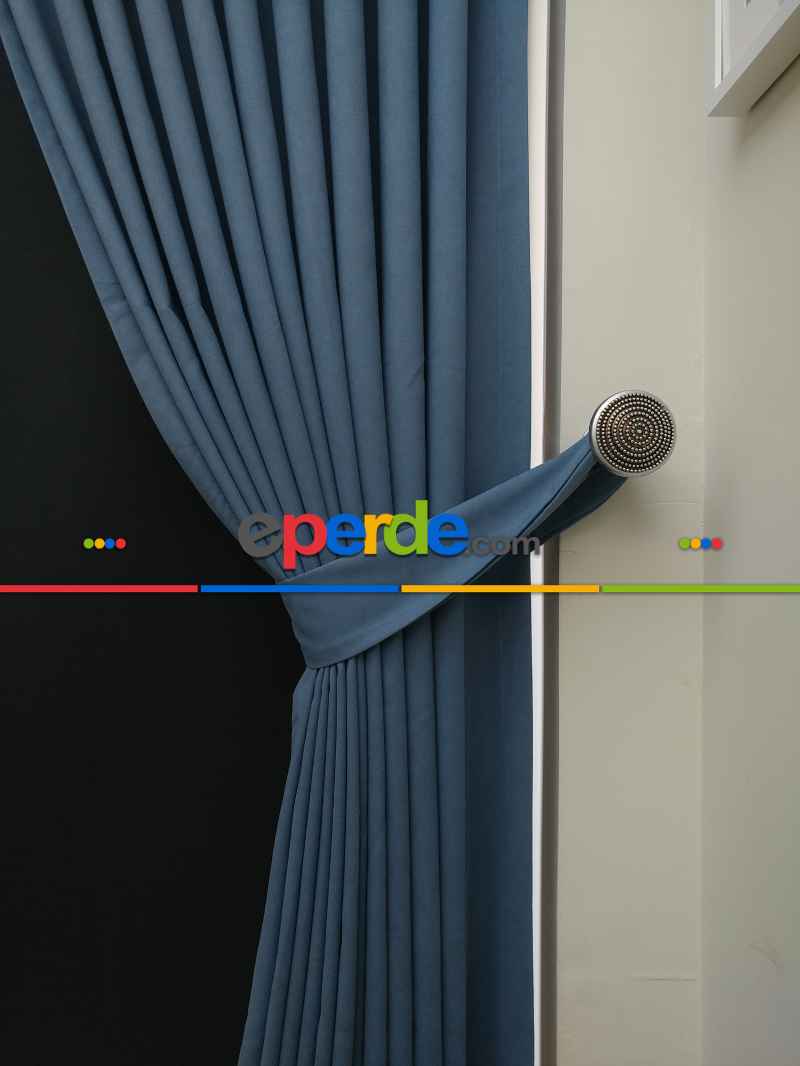 Düz Renk Dökümlü Fon Perde (150)- İndigo