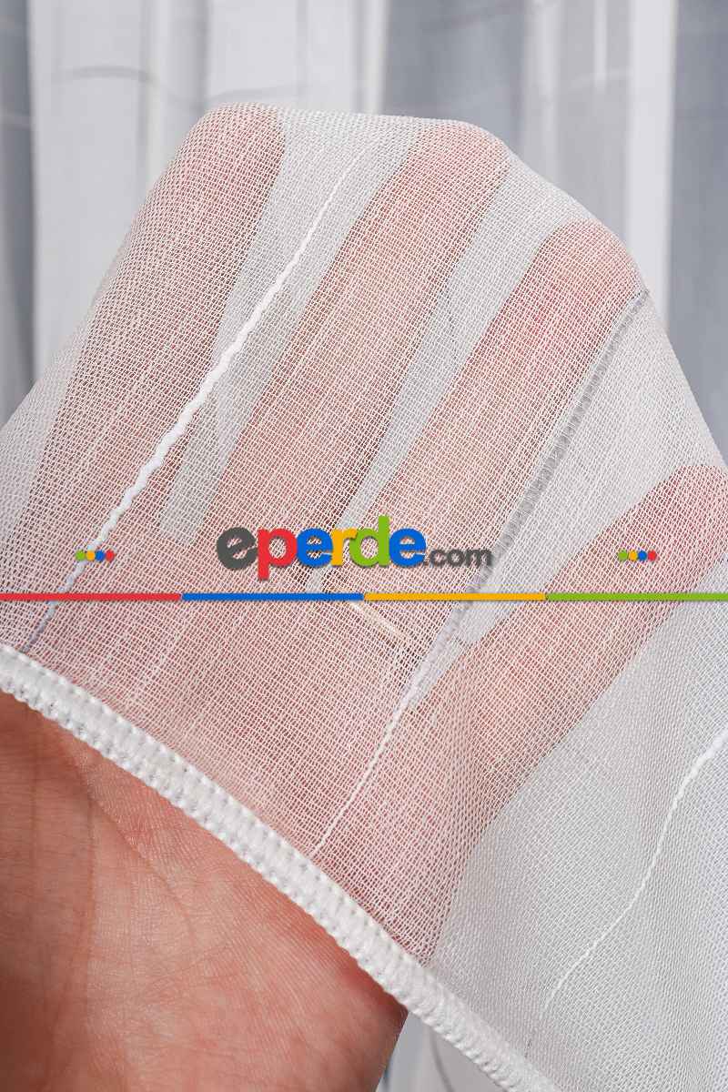 Salon Tül - Bambu Zemin Geometri Nakış İşlemeli Tül Perde