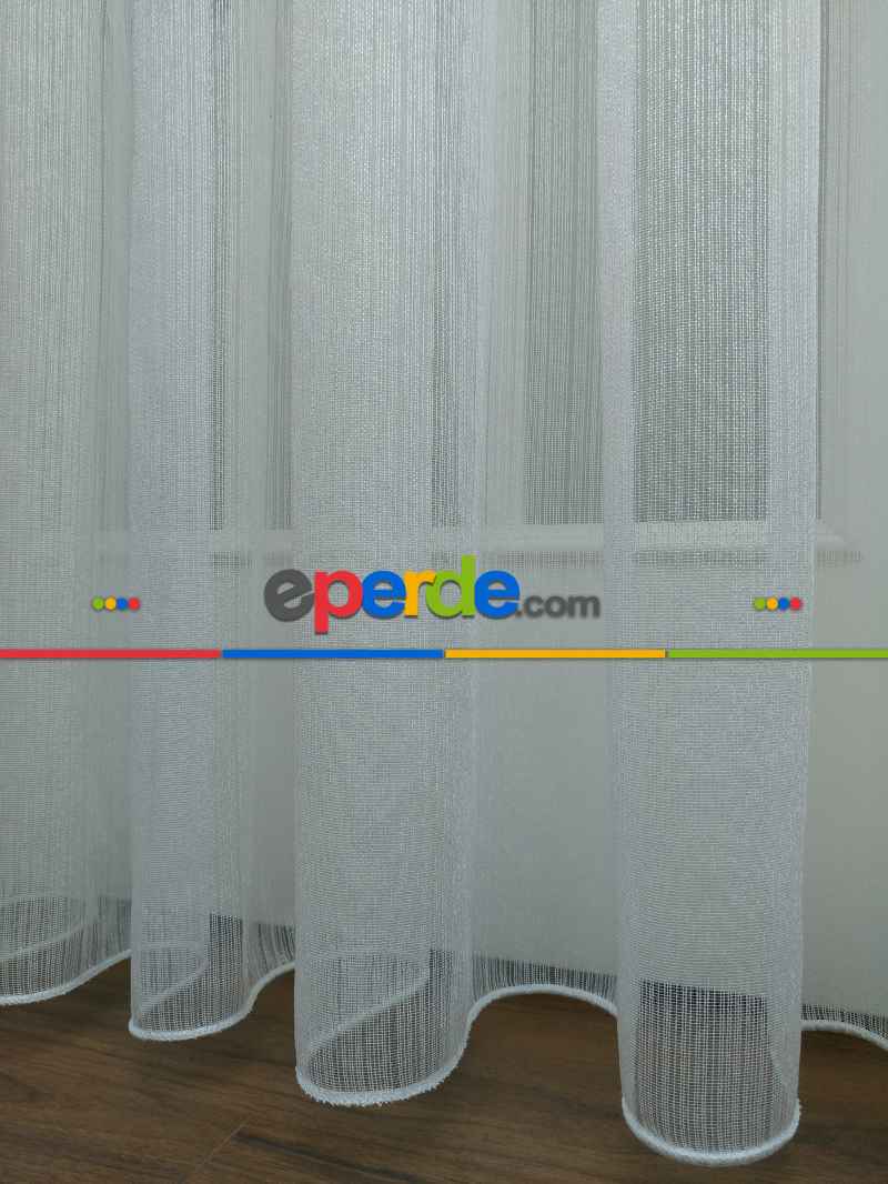 İnce Çizgili Tül Perde Çizgi Tül Sade Yeni Tasarım Model- Ekru - Kurşunlu Tül