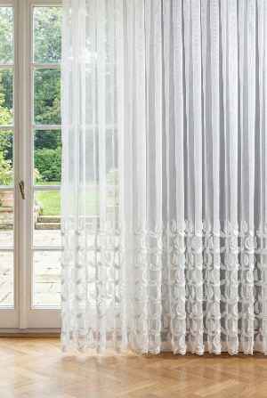 Bambu Zemin, Etek Püsküllü Tül Perde, Bambu Doğal Dokulu, Ekru