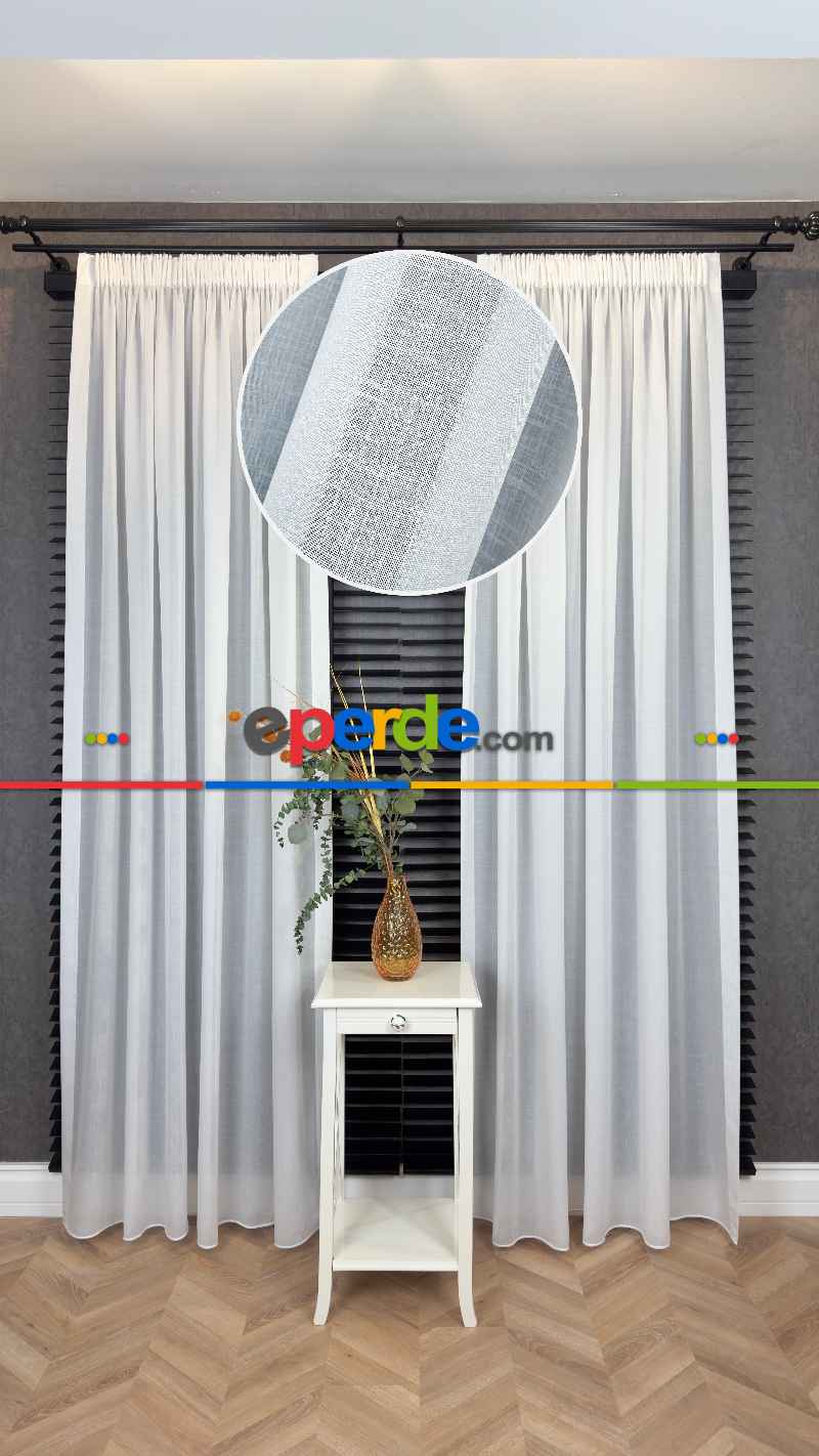 Salon - Beyaz, Büzgülü Ekstraforlu, Tül Perde