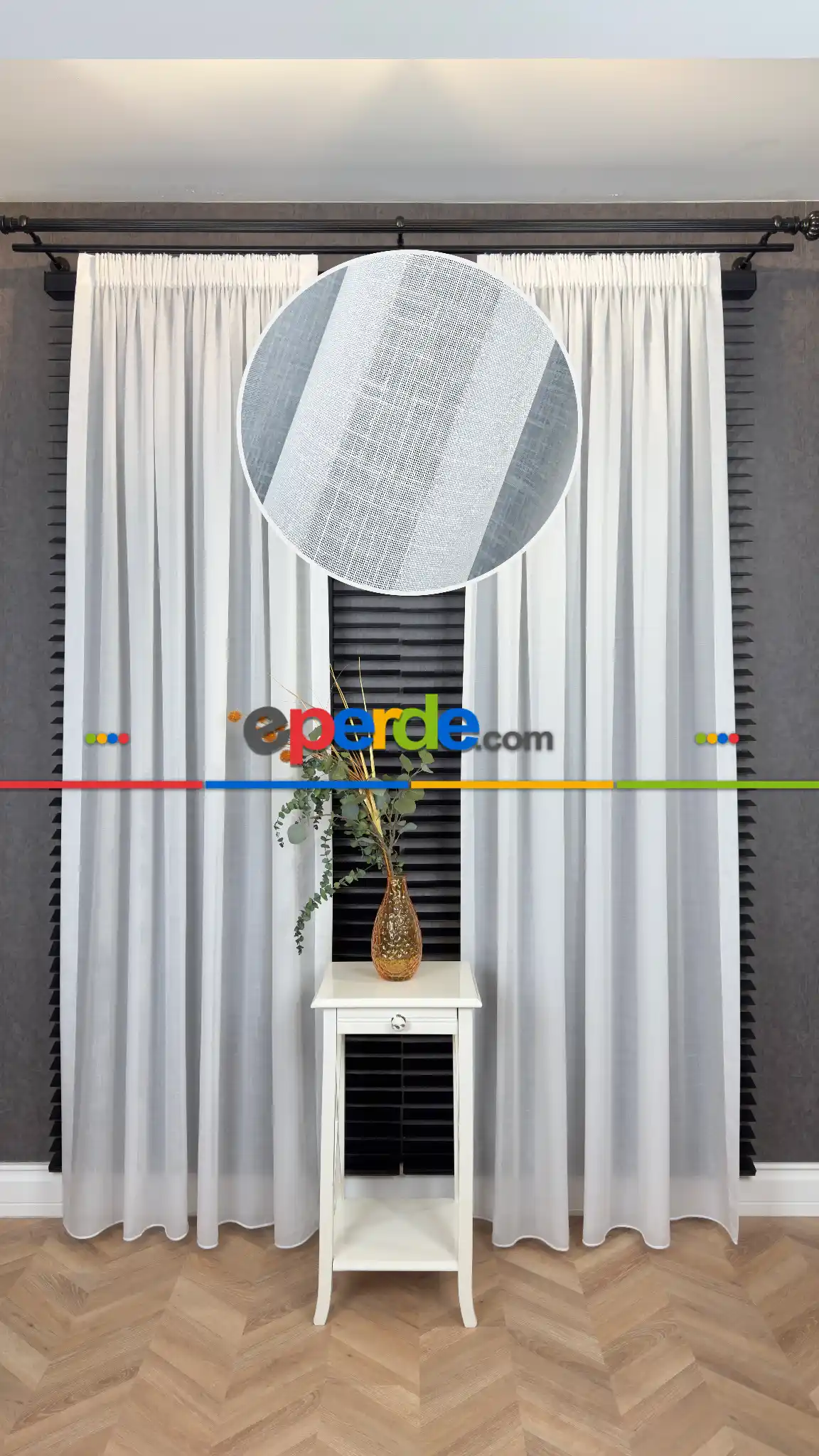 Oturma Odası - Beyaz, Büzgülü Ekstraforlu, Tül Perde