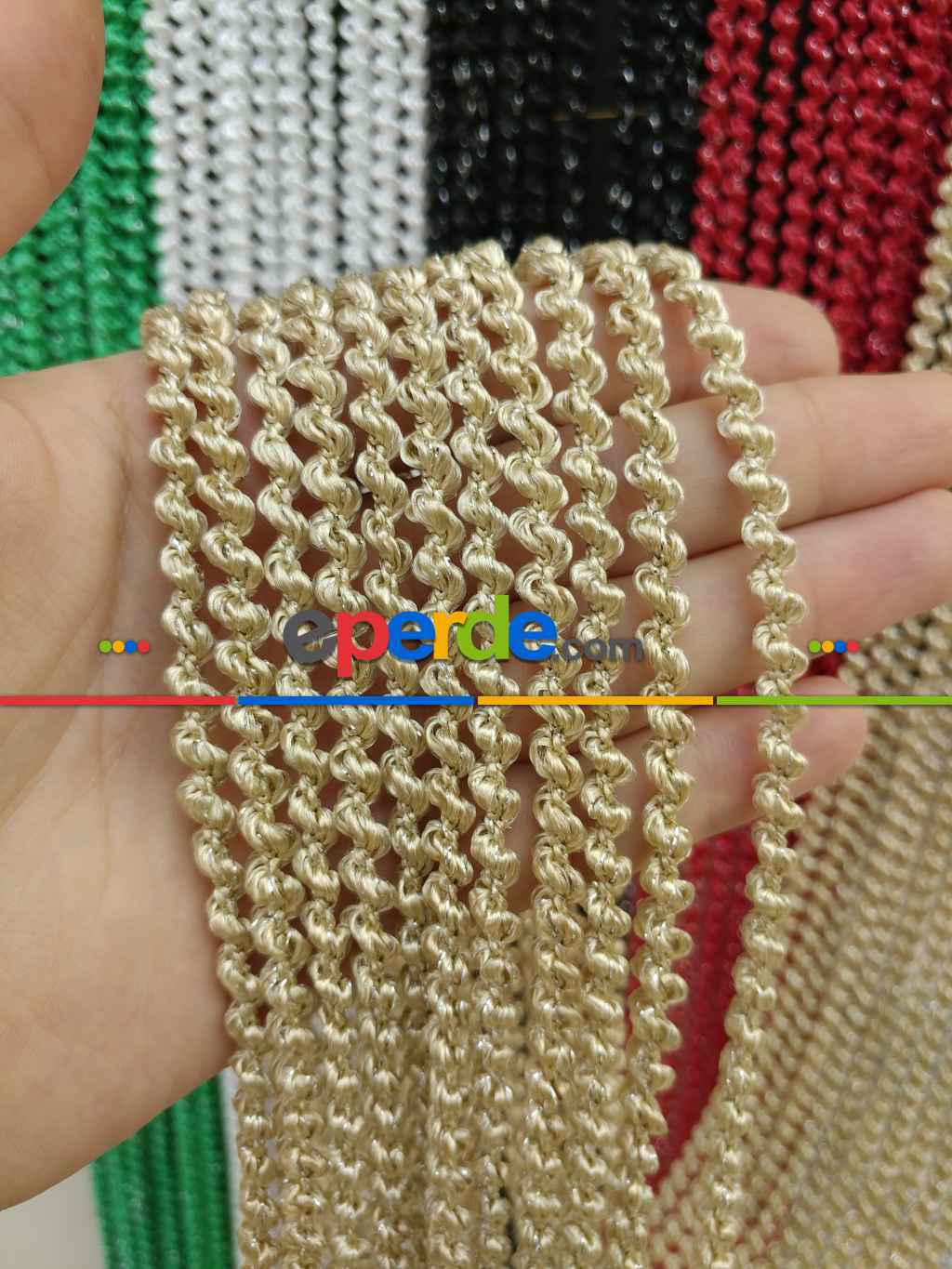 Bej Rengi İp Perde Bukle Serisi- Bej-gümüş