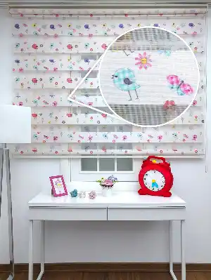 Kuşlu Çocuk Odası Zebra Perdesi - Kumaş Bambudur.- Çok Renkli