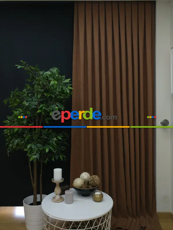 Bebek Odası - Düz Renk Kahverengi Dökümlü Fon Perde 807