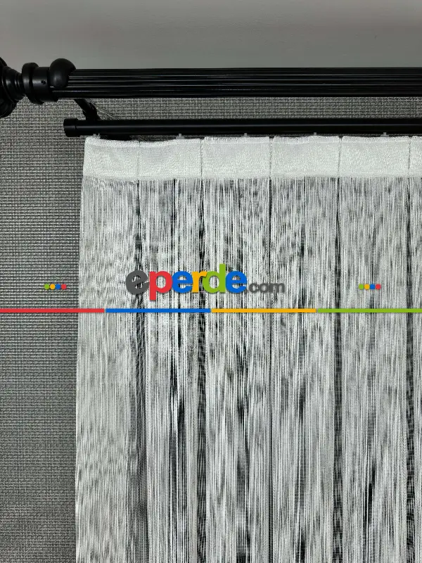 Salon Ekru Çizgili Tül Perde - Yüksek Kalite Kırık Beyaz Kurşunlu Tül